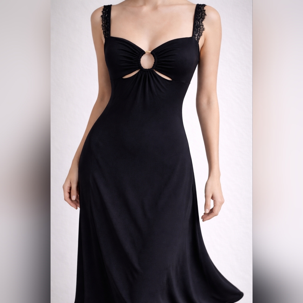 Just Cavalli Black A-Line Evening Cocktail  Dress Cutout Lace Straps IT 44 10